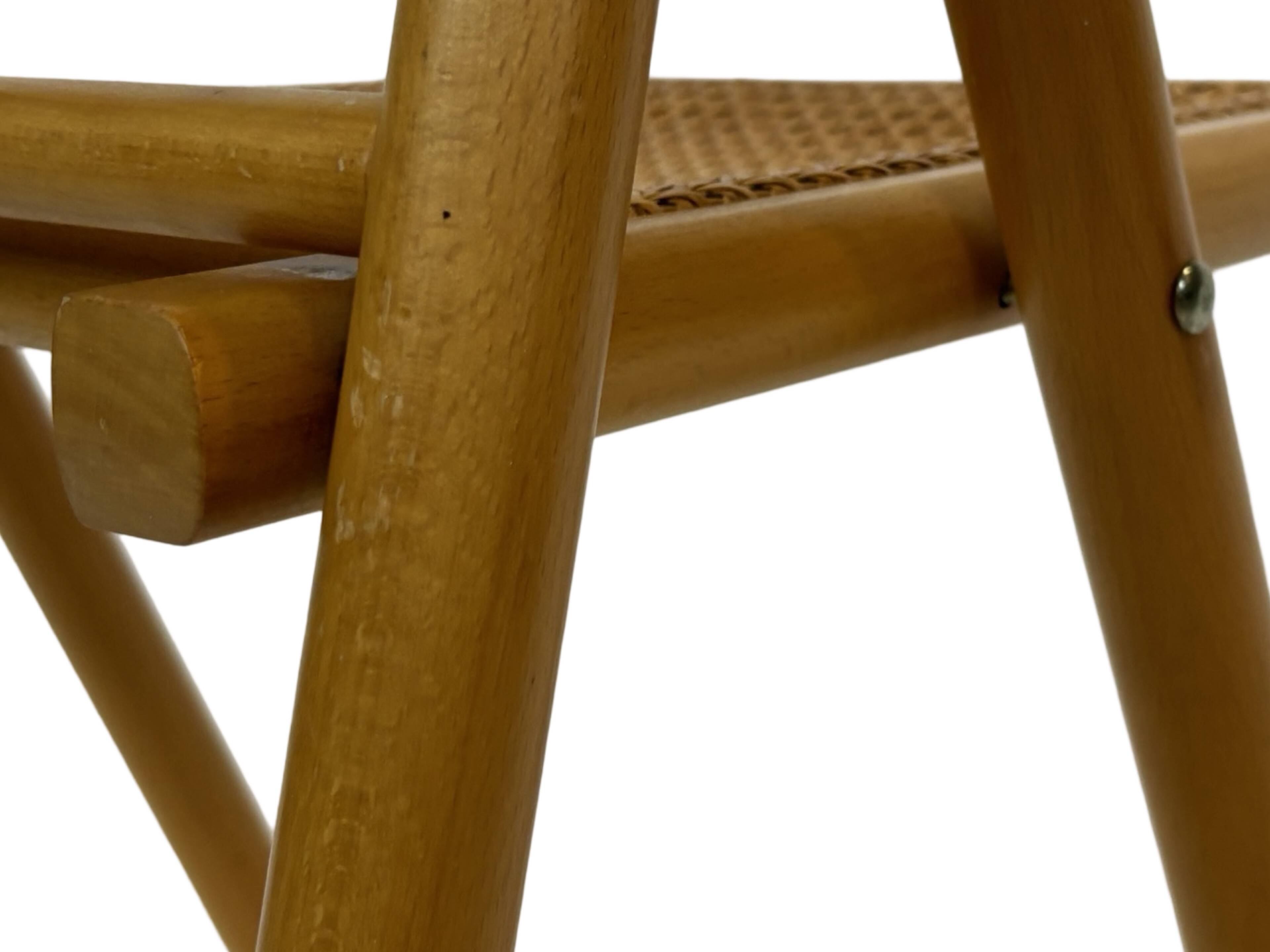 Vintage wooden folding chair with rattan seat 80s minimalist design