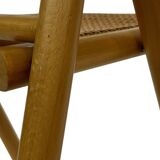 Vintage wooden folding chair with rattan seat 80s minimalist design
