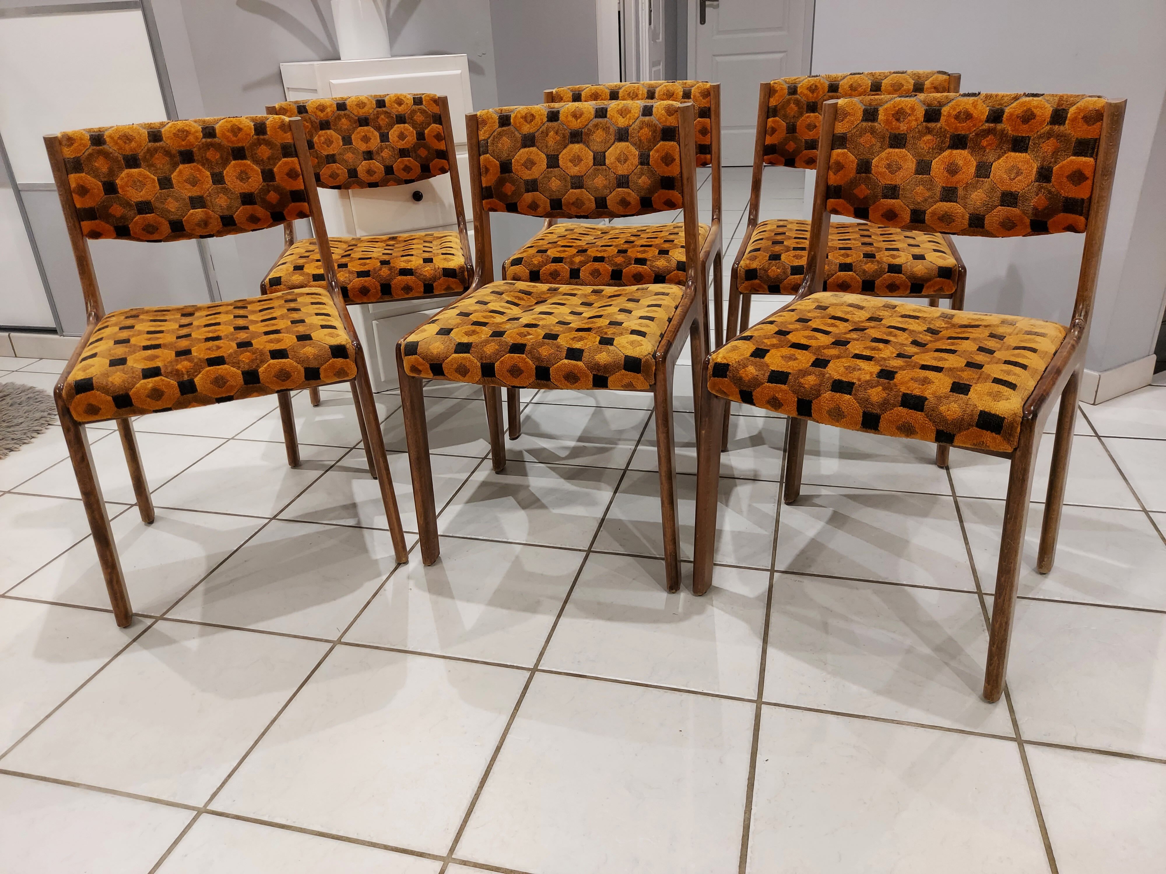 Suite de 6 chaises Baumann vintage années 1970