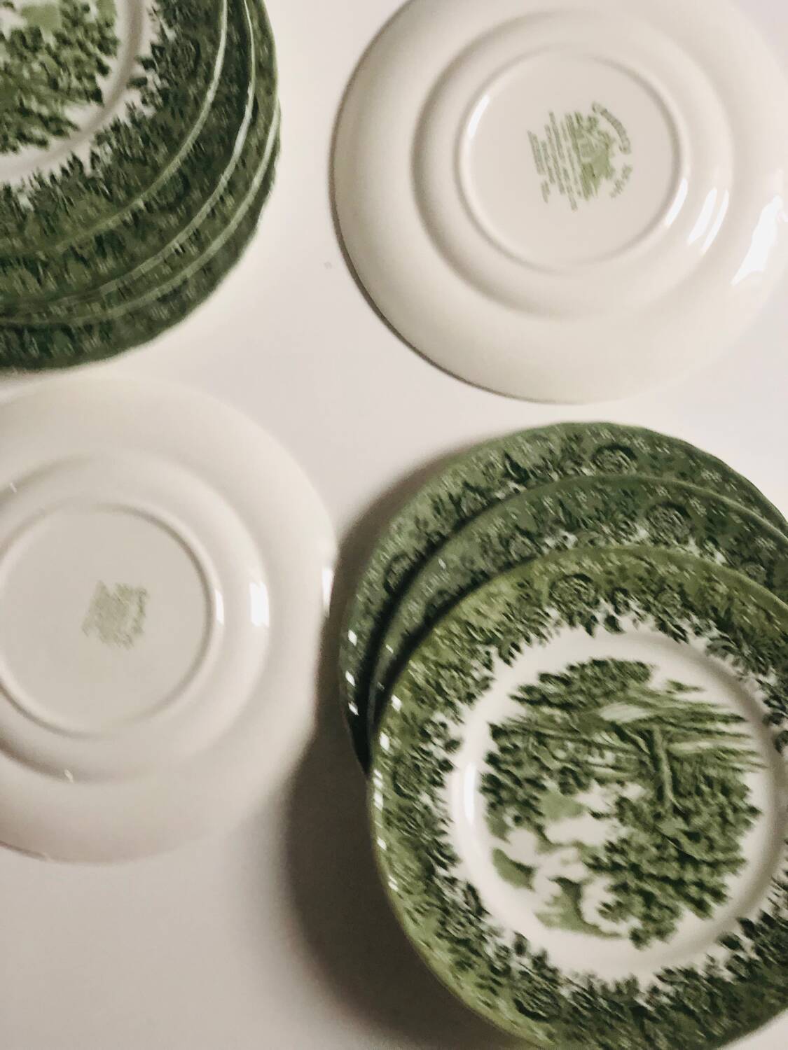 Set of 9 vintage W H Grindley plates – Country Style pattern (green)