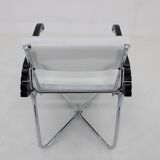 1940s Rare Restored Bauhaus Chrome Plated Adjustable Armchair in White Leather, Czechoslovakia