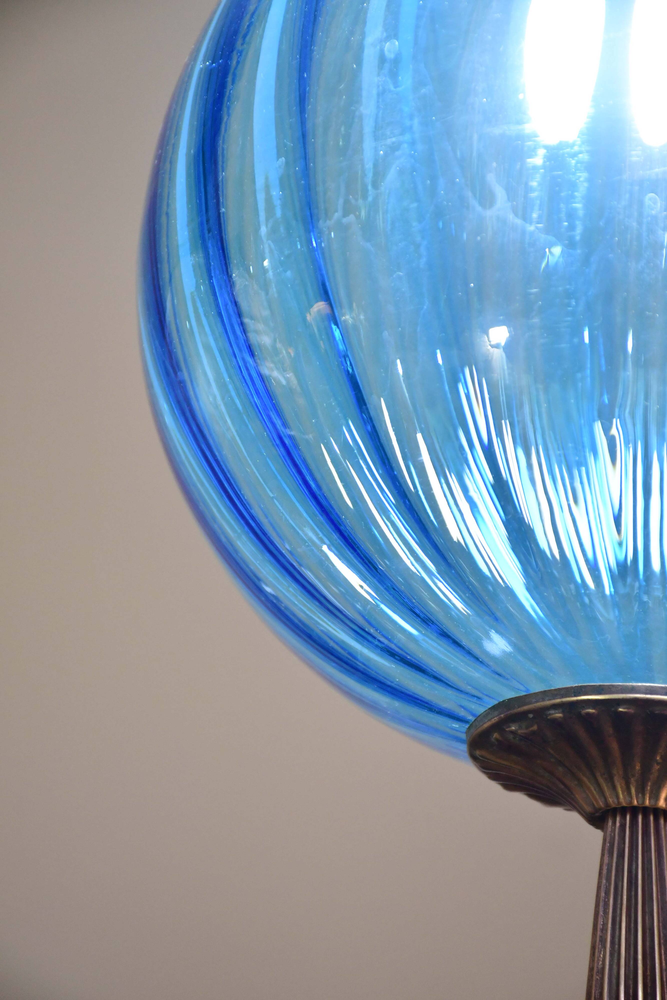 Set of 2 charming vintage Murano blue glass pendant lights, 1960