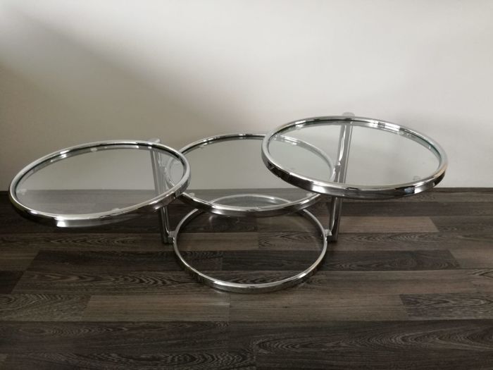 Steel coffee table and leitmotiv glass-swivel