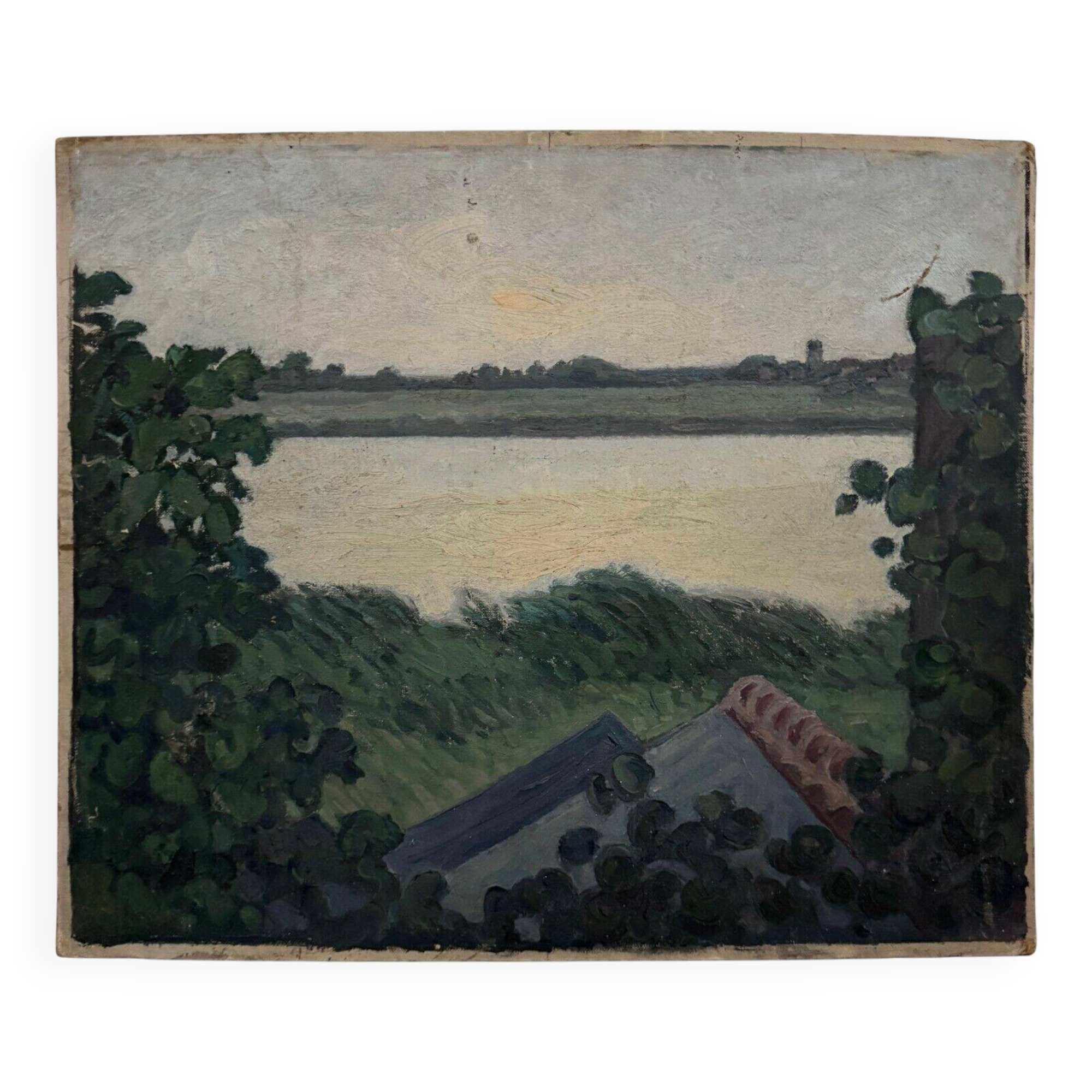 Oil on cardboard The Loire at the Vivier 20th century