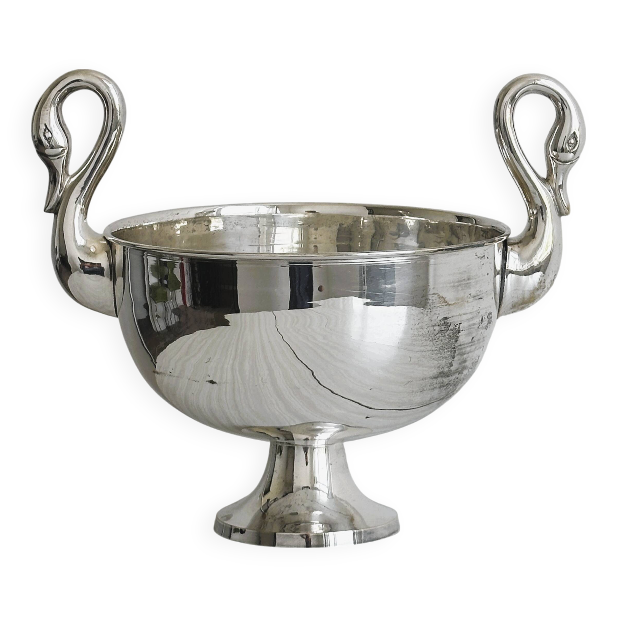 Large glass, metal champagne bucket