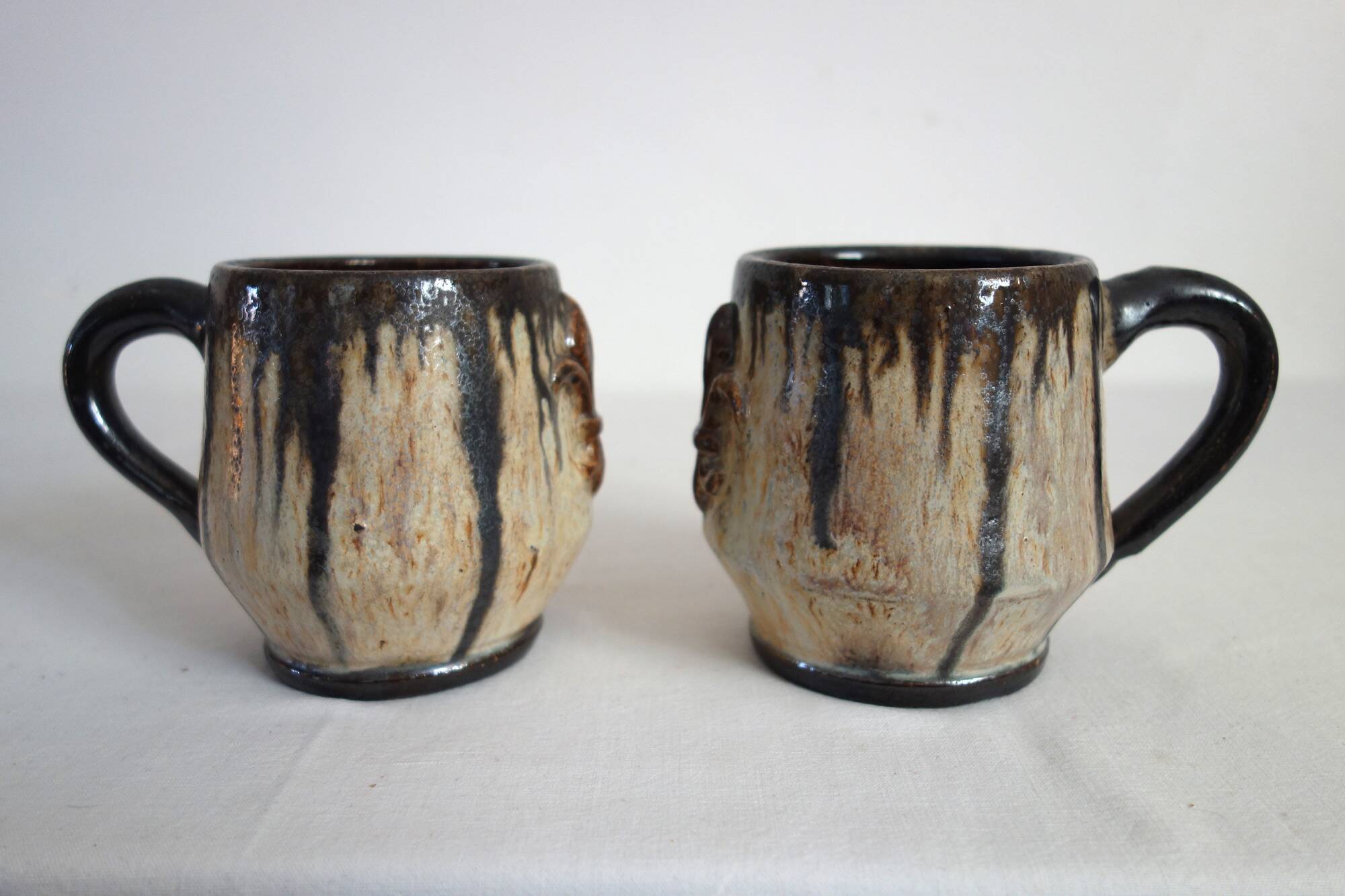 Set of 6 stoneware mugs signed Losson, Belgium, vintage