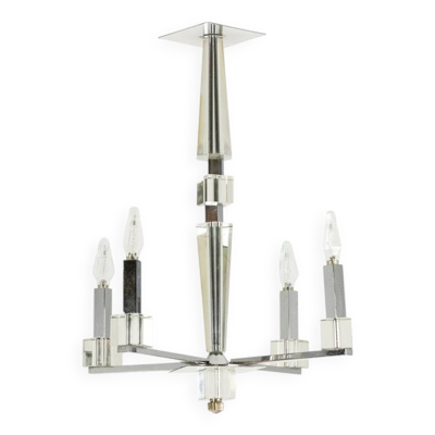 Lustre Moderniste en métal chromé. Circa 1940.