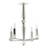 Jacques Adnet. Modernist chandelier in chromed metal. Circa 1940.