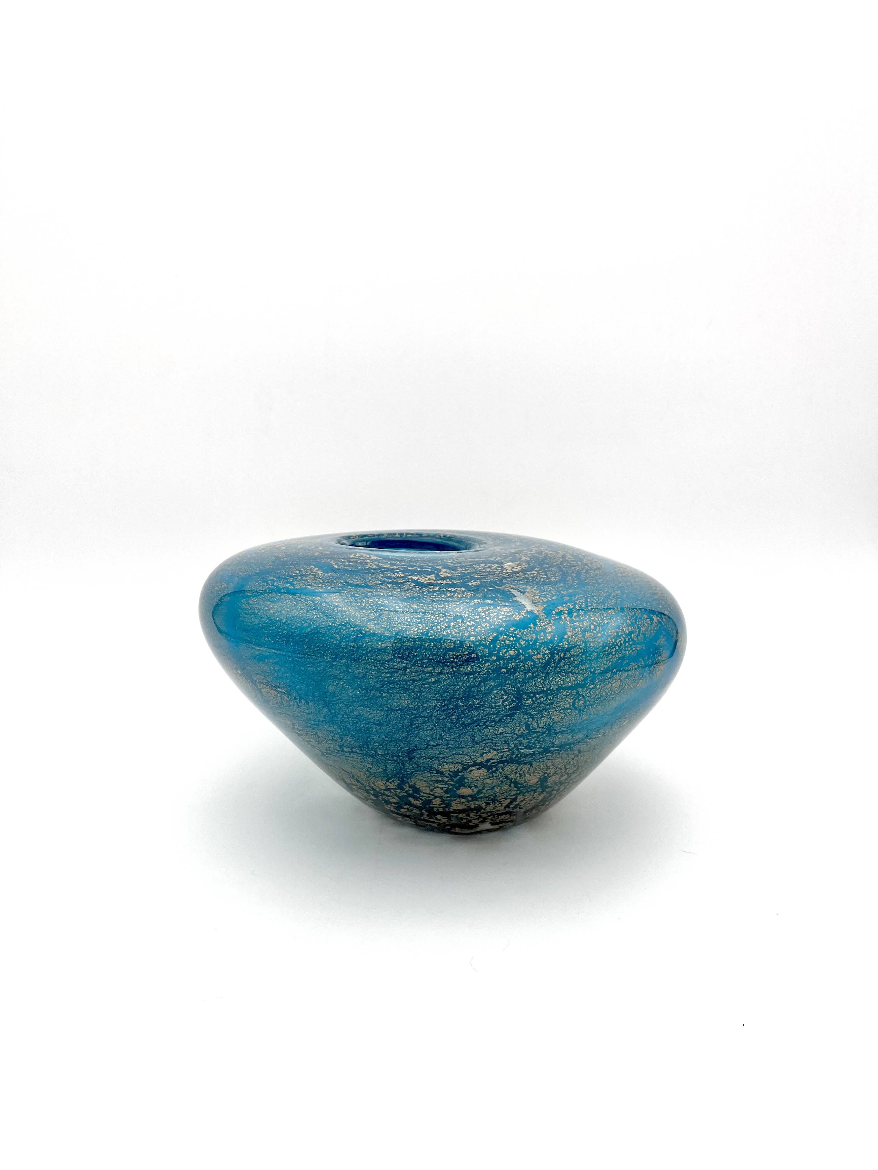 Masterpiece Murano: Lagoon Blue & 24K Gold Pebble Vase