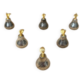 Set of 6 vintage chrome & gold metal pear shaped place cards