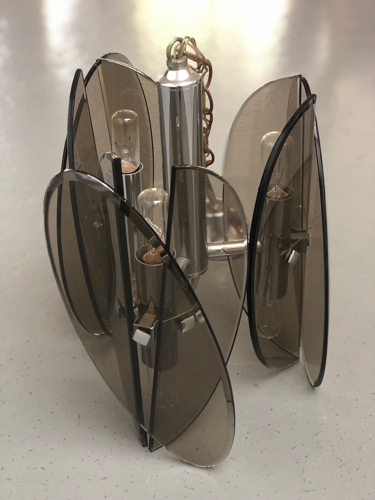 Italian chandelier 70s in beveled brown smoked glass