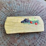 Rectangular cake dish in enameled ceramic, slip, fruit model, straw effect, vintage