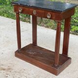 19th century empire console, solid wood and gray marble