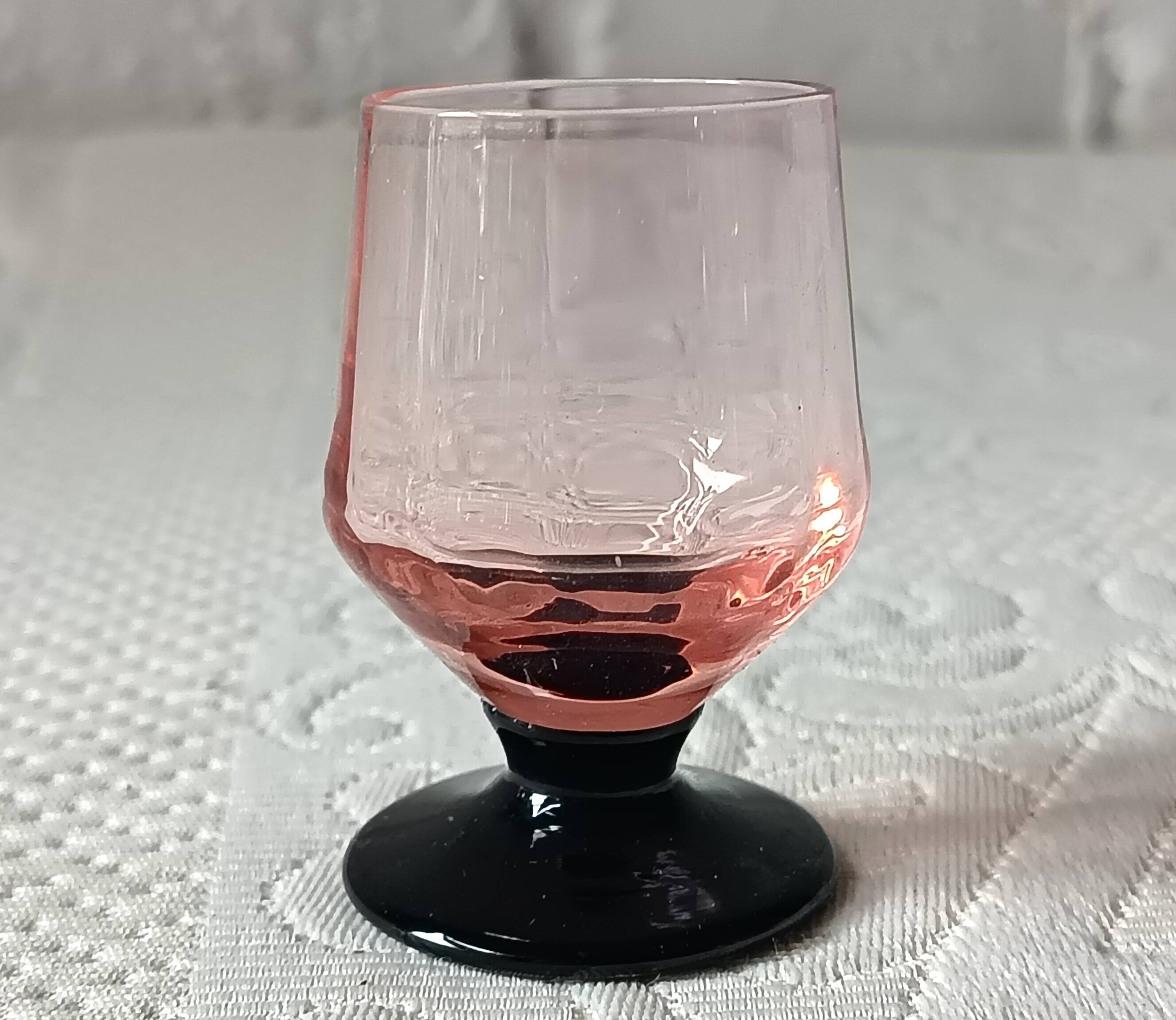 9 french liqueur glasses pink black foot vintage france