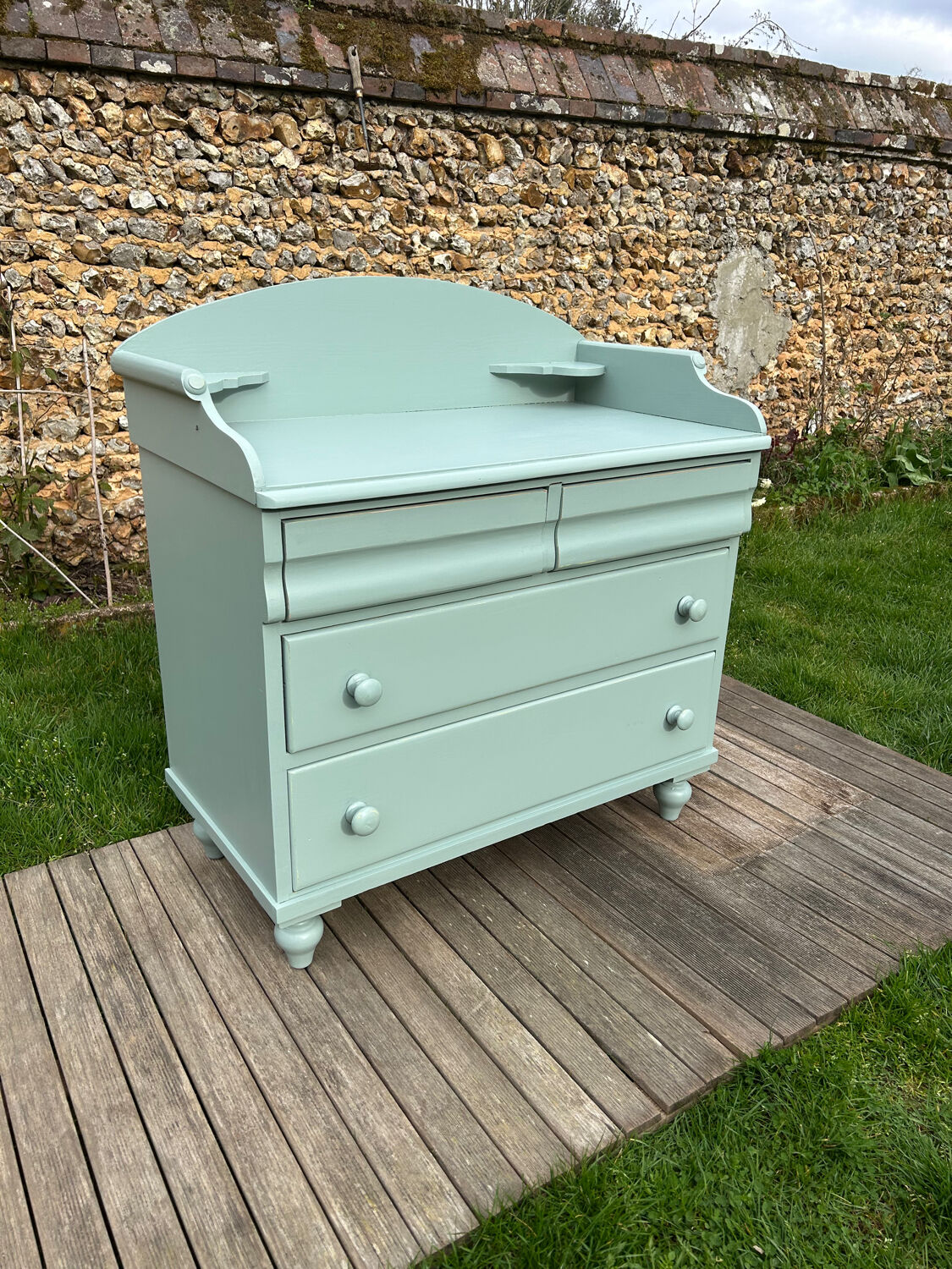 Vintage 4-drawer chest in sage green pine.