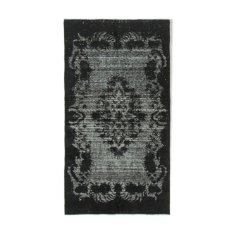 Hand-knotted antique turkish 1970s 151 cm x 282 cm black carpet