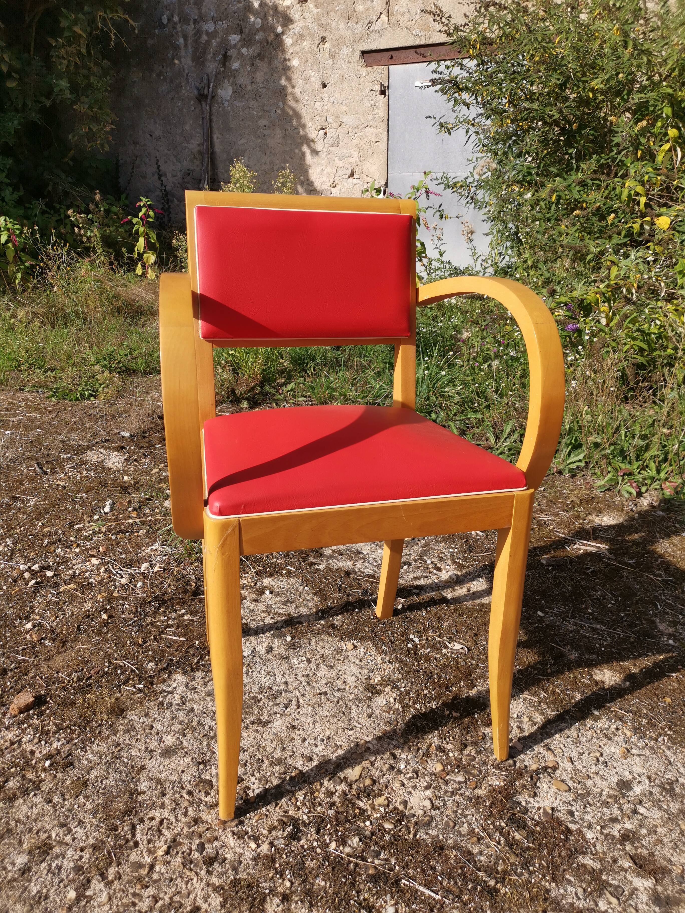 Paire de fauteuil bridge en Skaï rouge