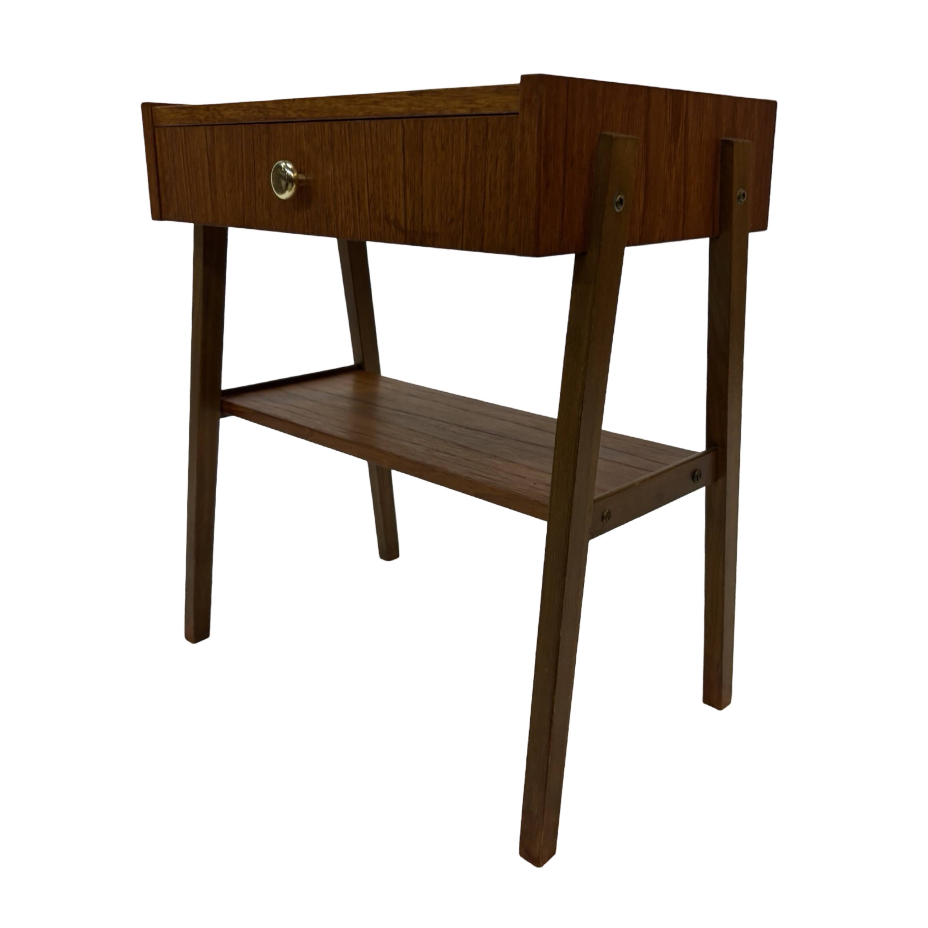 Vintage Compact Cabinet Bedside Table Teak Veneer 1960s