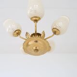 Mid-century brass and glass pendant light by Sario, Finland, 1950s.