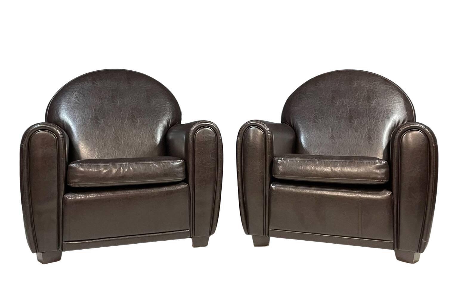 Pair of leather armchairs in French Art Deco style, 1970s