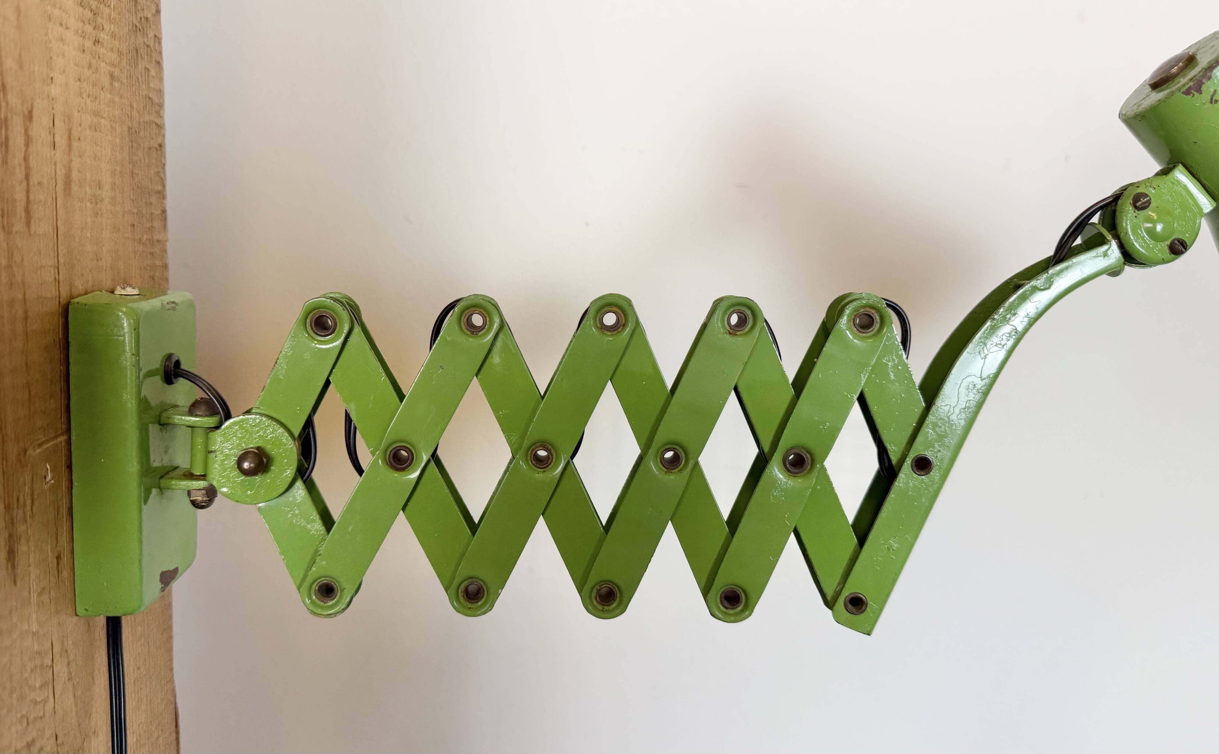Green Industrial German Scissor Wall Lamp from Kaiser Leuchten, 1960s