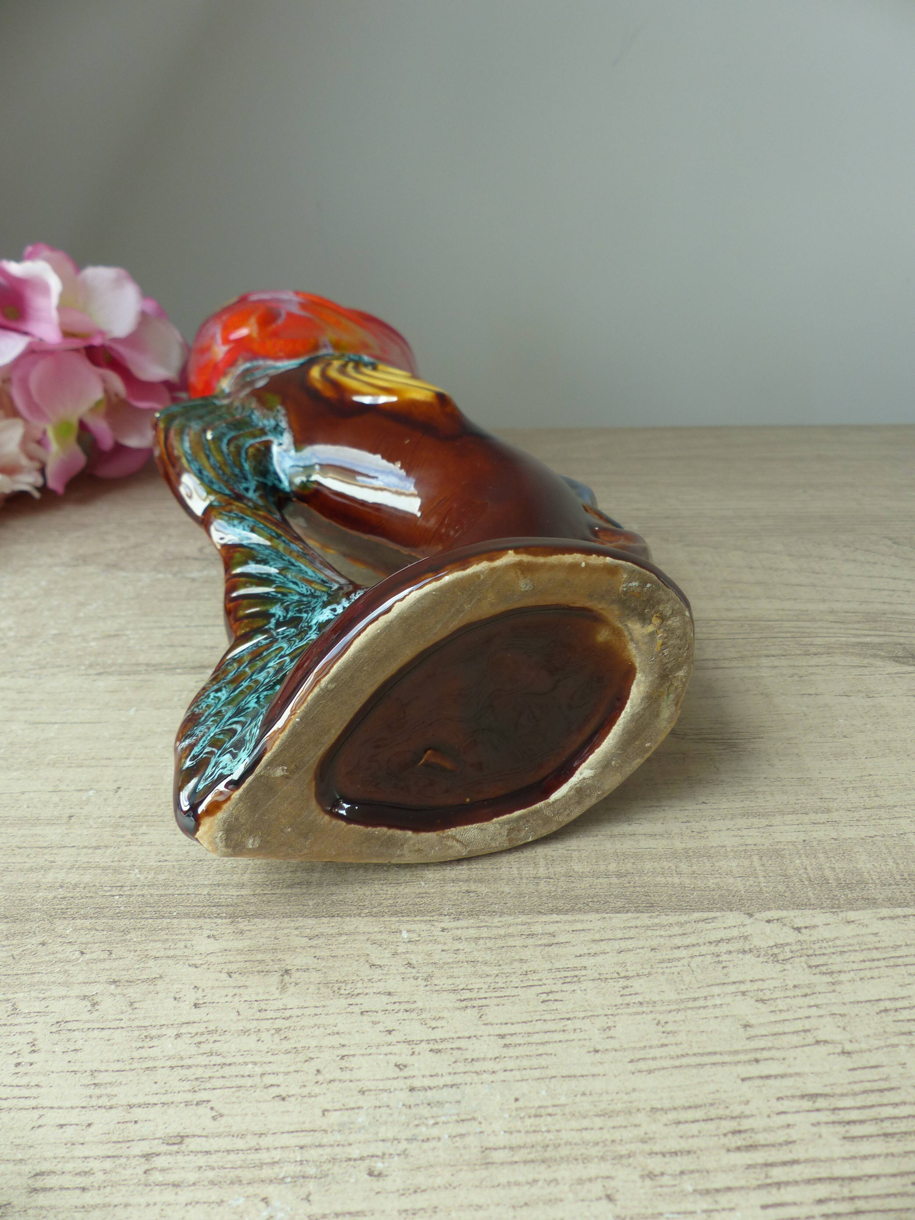 Vintage Vallauris Style Colorful Ceramic Fish Shaped Pitcher