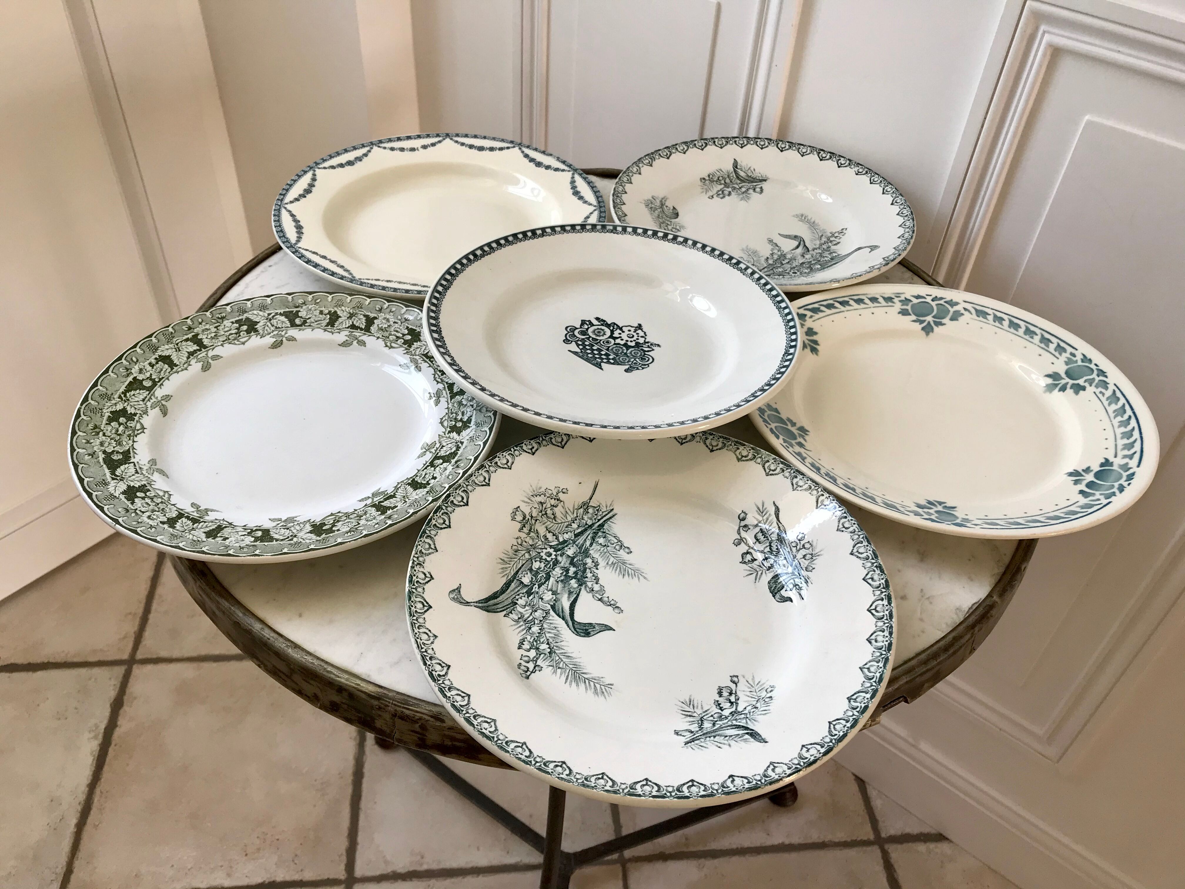 Set of 6 flat plates Terre de Fer late nineteenth