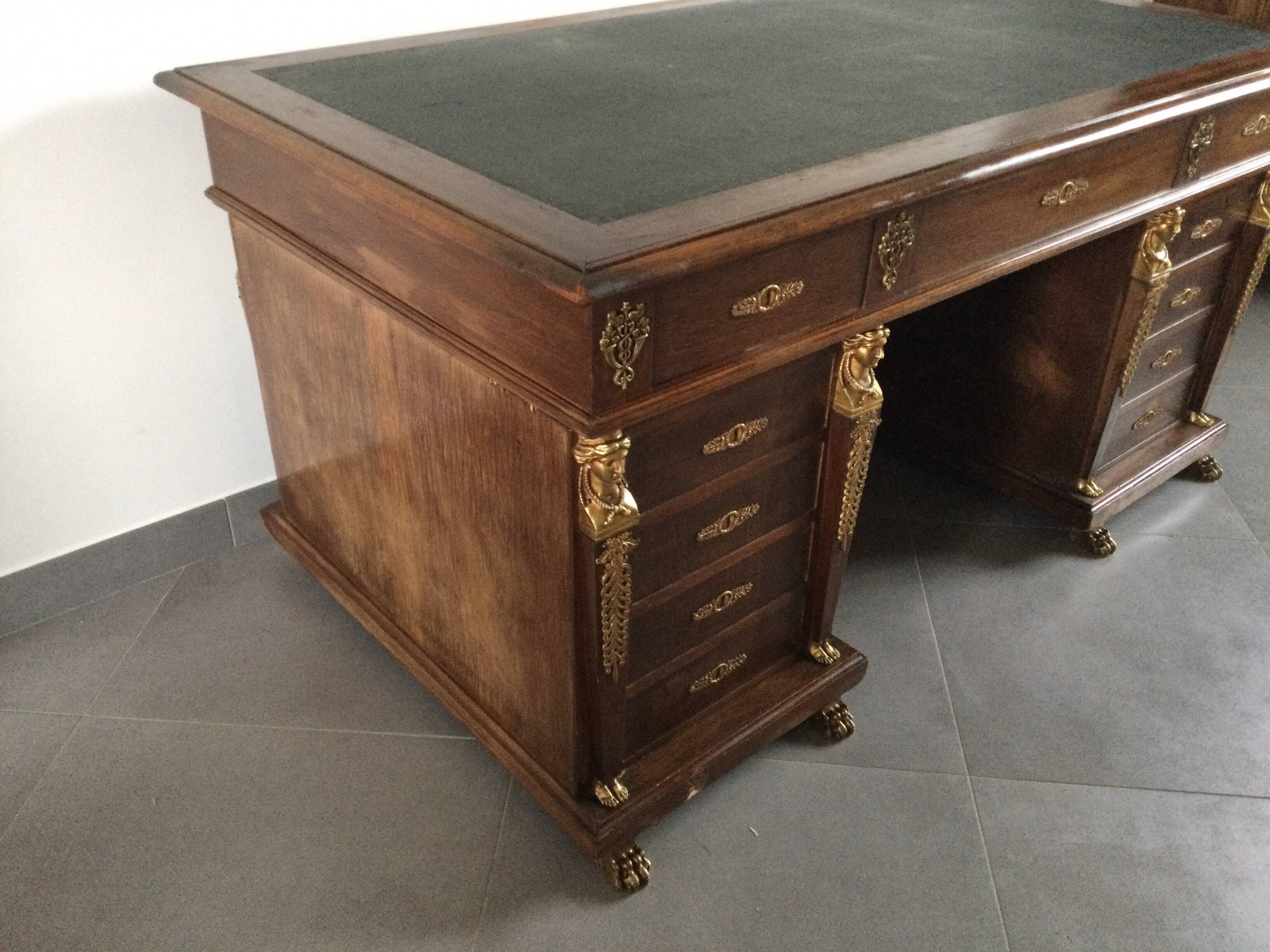 Empire desk with mahogany and oak pedestals