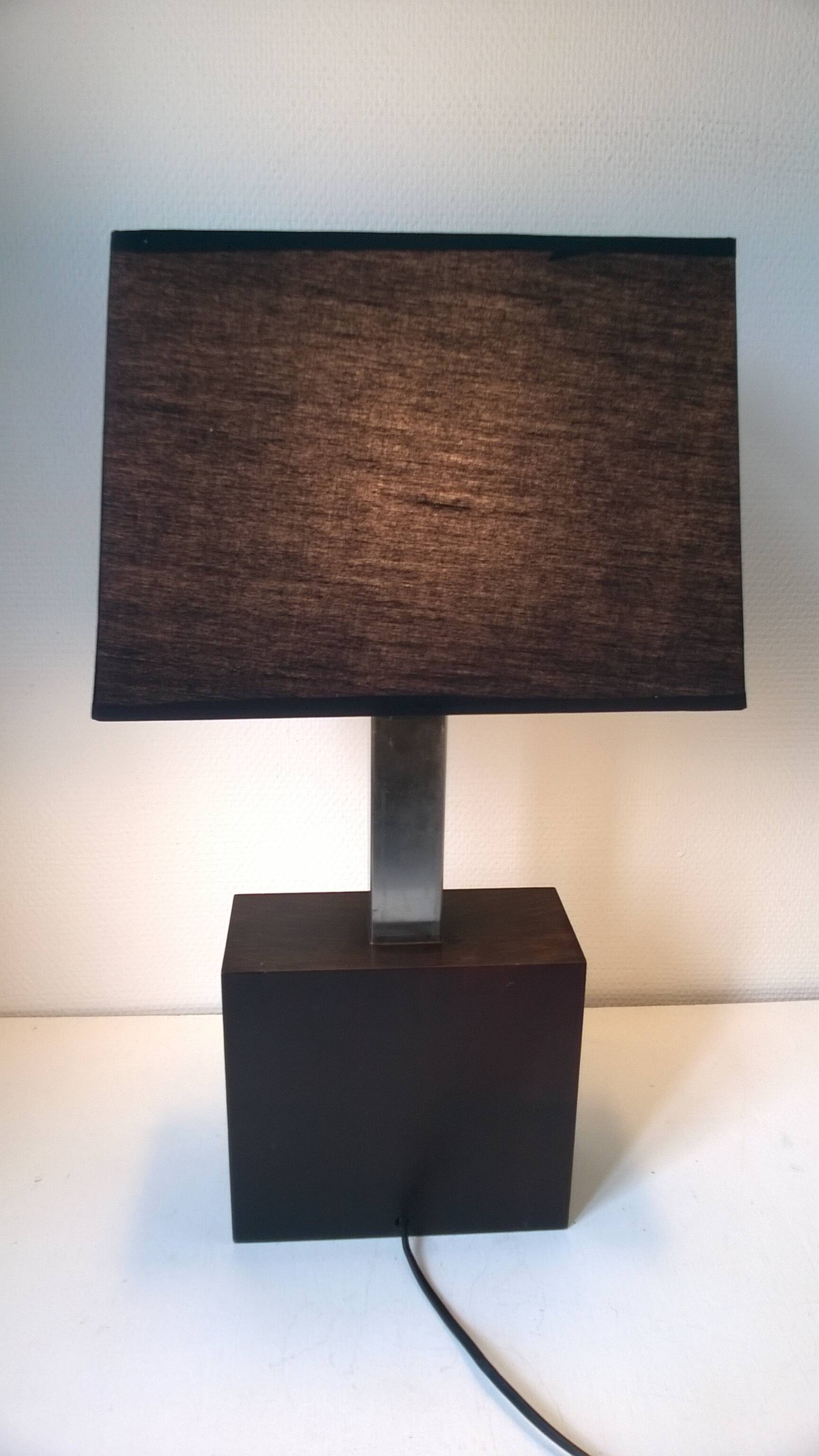 Vintage lamp in exotic wood and stainless steel c.1970