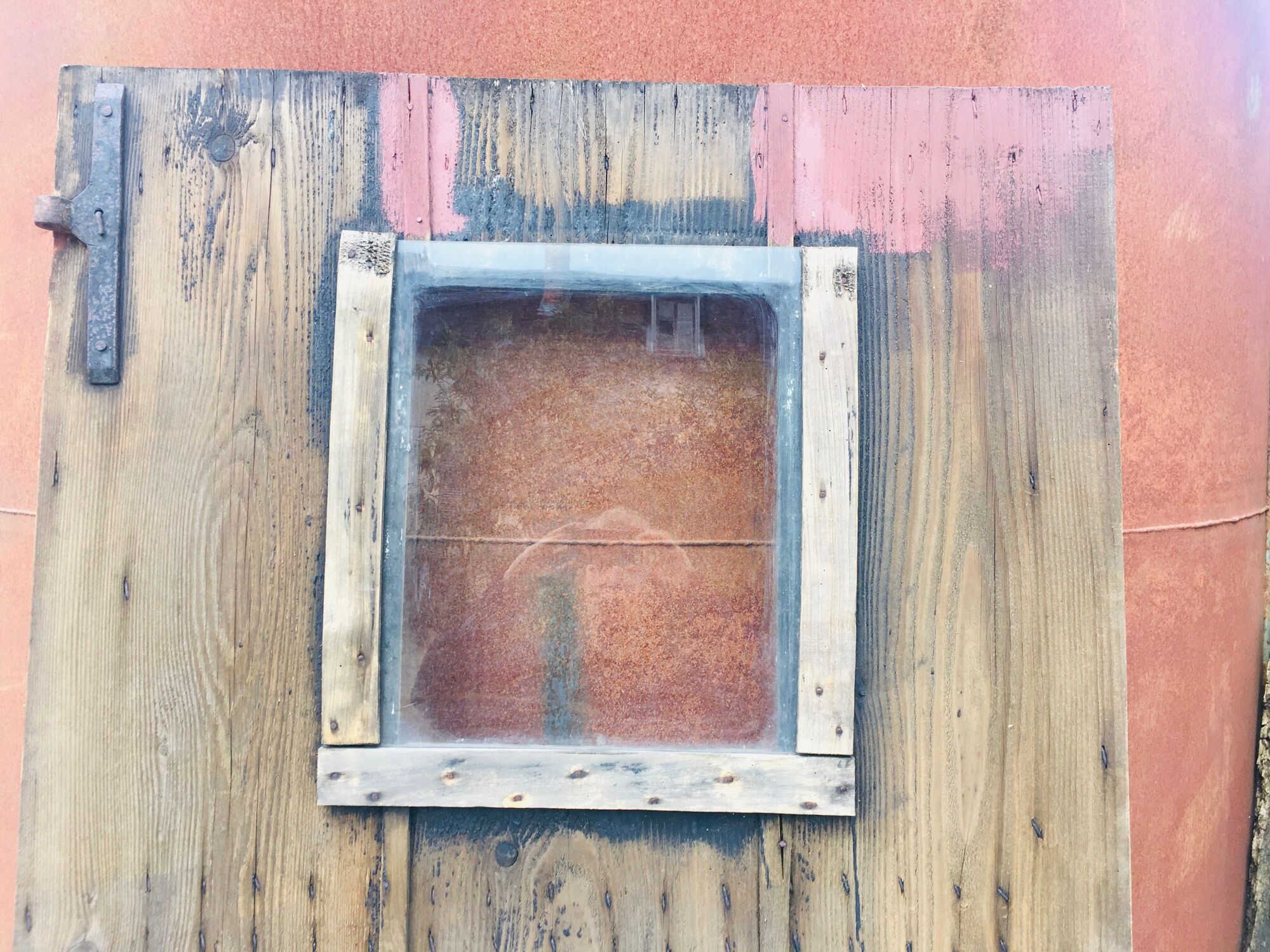 Old wooden door fir look barnwood with window 1800s