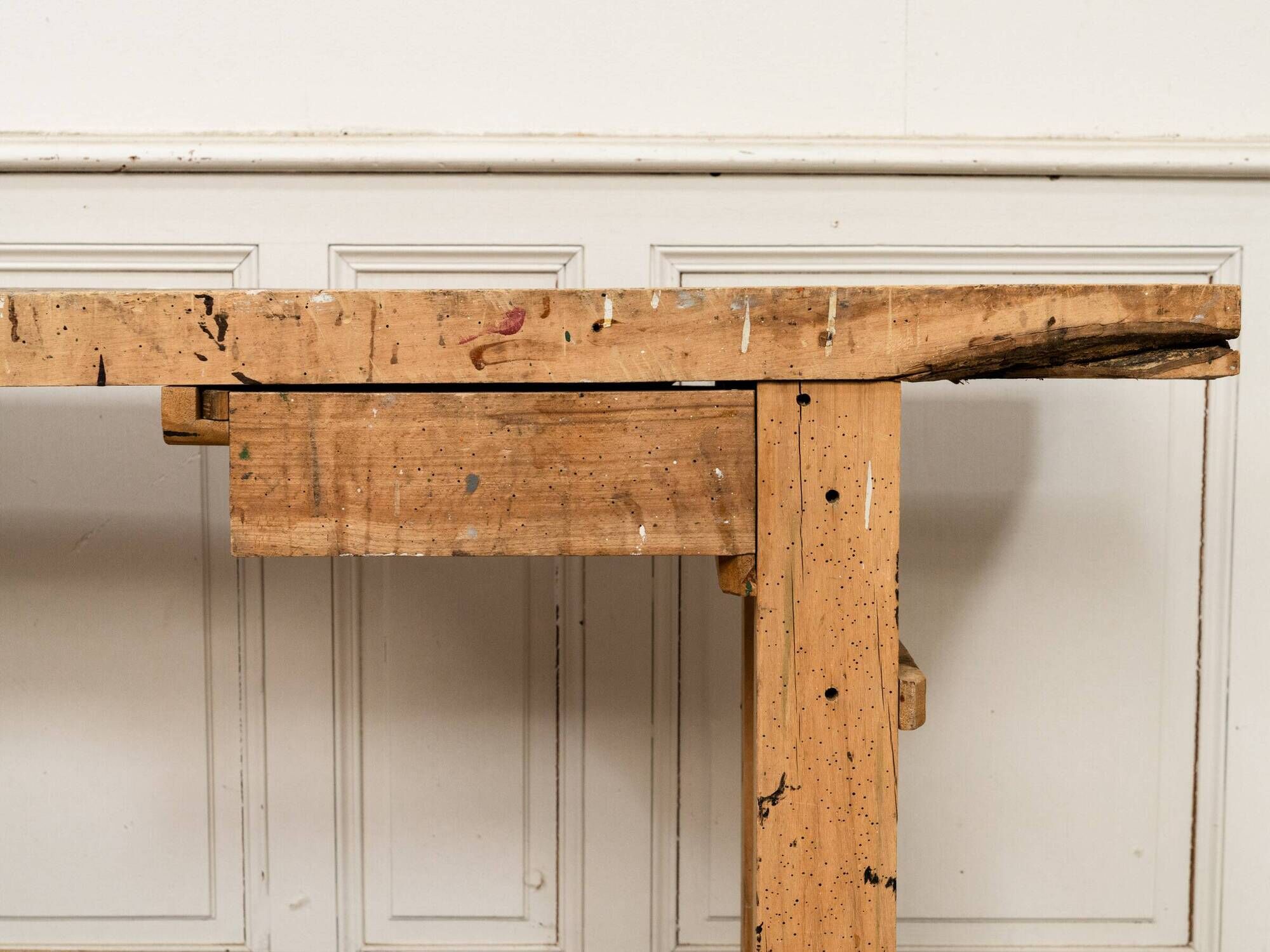 Old small workbench with drawer, beautiful original patina, 1920.