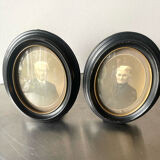 Antique pair of black wooden oval frames each 16.5 cm x 13 cm