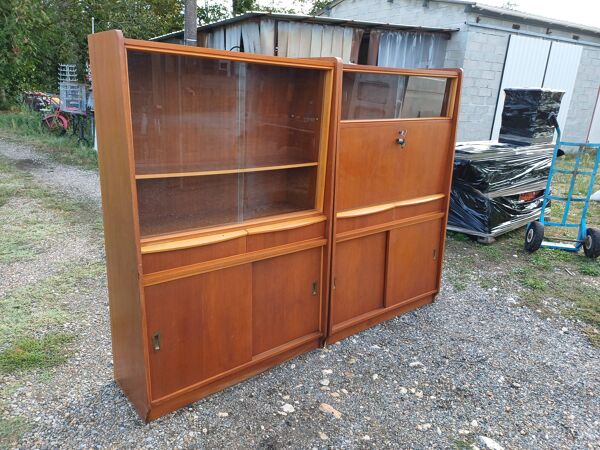 Meubles vitrine des années 50 bois et vitres