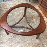 Triangular coffee table by Nathan teak and transparent glass tray