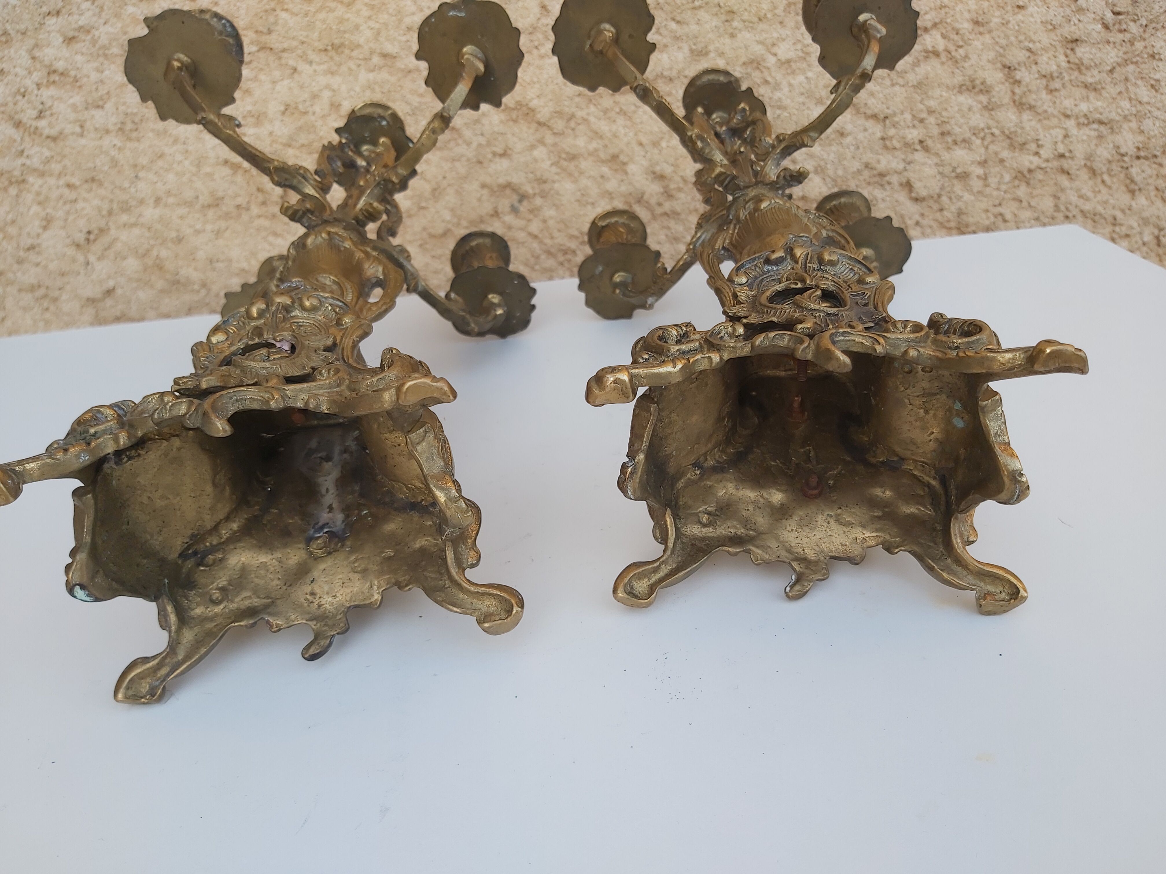 Pair of bronze chandeliers