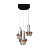 Hanging 3 lamps Raak - Holland, 1970. Space age style. In chrome, orange plexi glass. Very good condition
