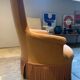 Yellow velvet toad armchair and pink trim