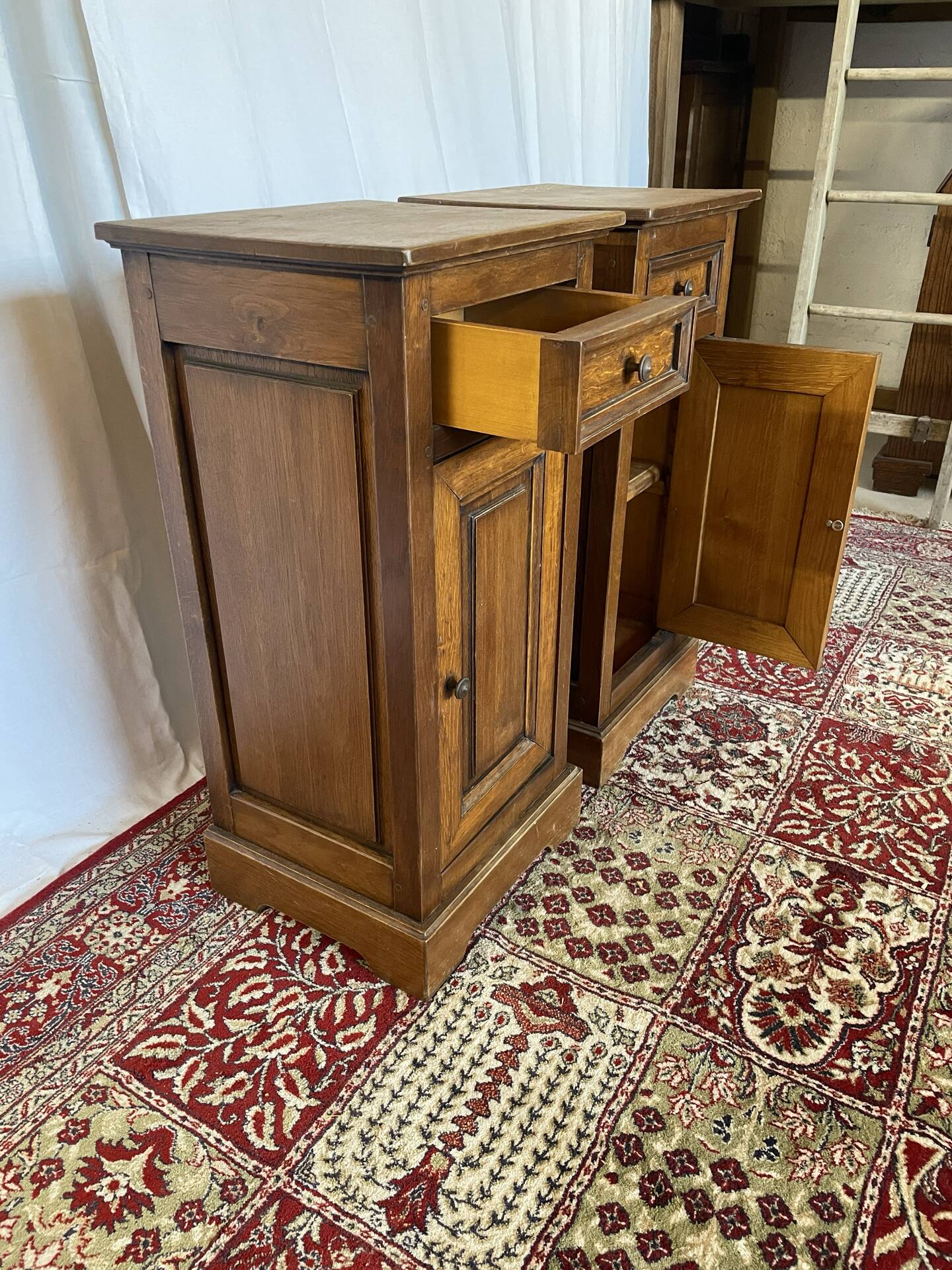 Pair of antique solid oak bedside tables