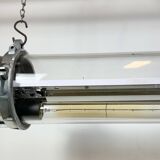 Industrial french polished aluminium hanging tube light, 1970s