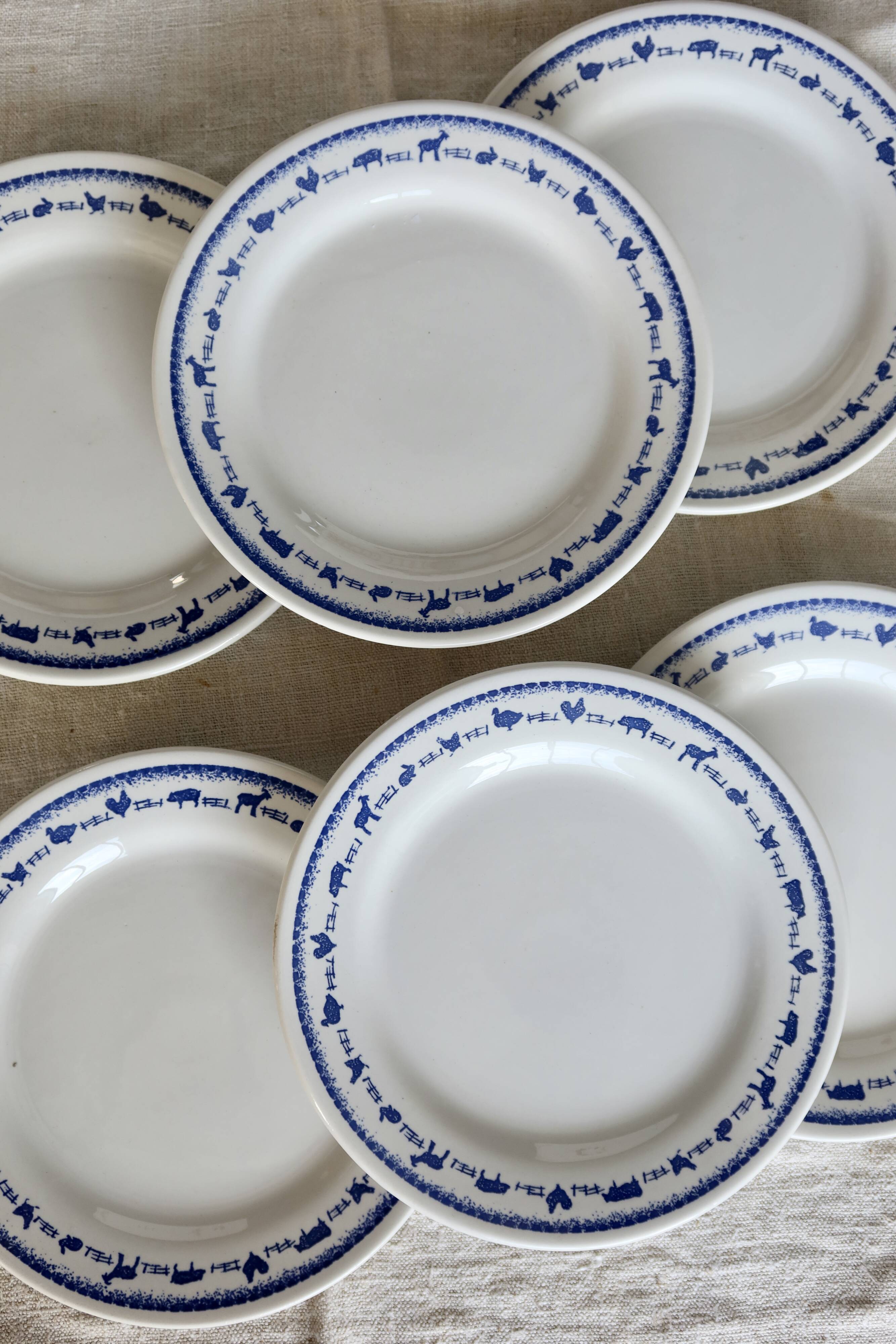 6 vintage white and blue earthenware dessert plates