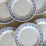 6 assiettes à dessert vintage faïence blanche et bleue