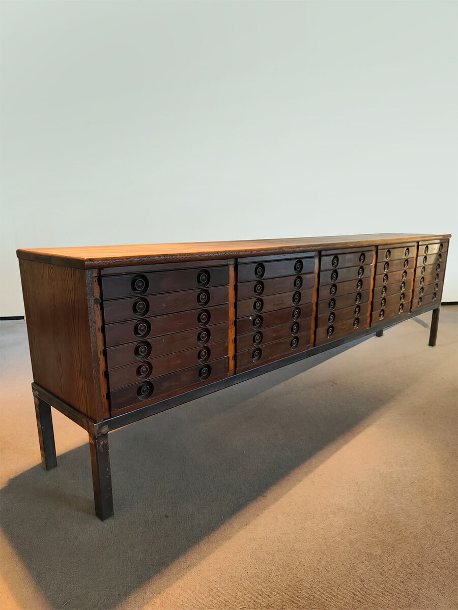 Spanish vintage brutalist oak chest of drawers sideboard cabinet