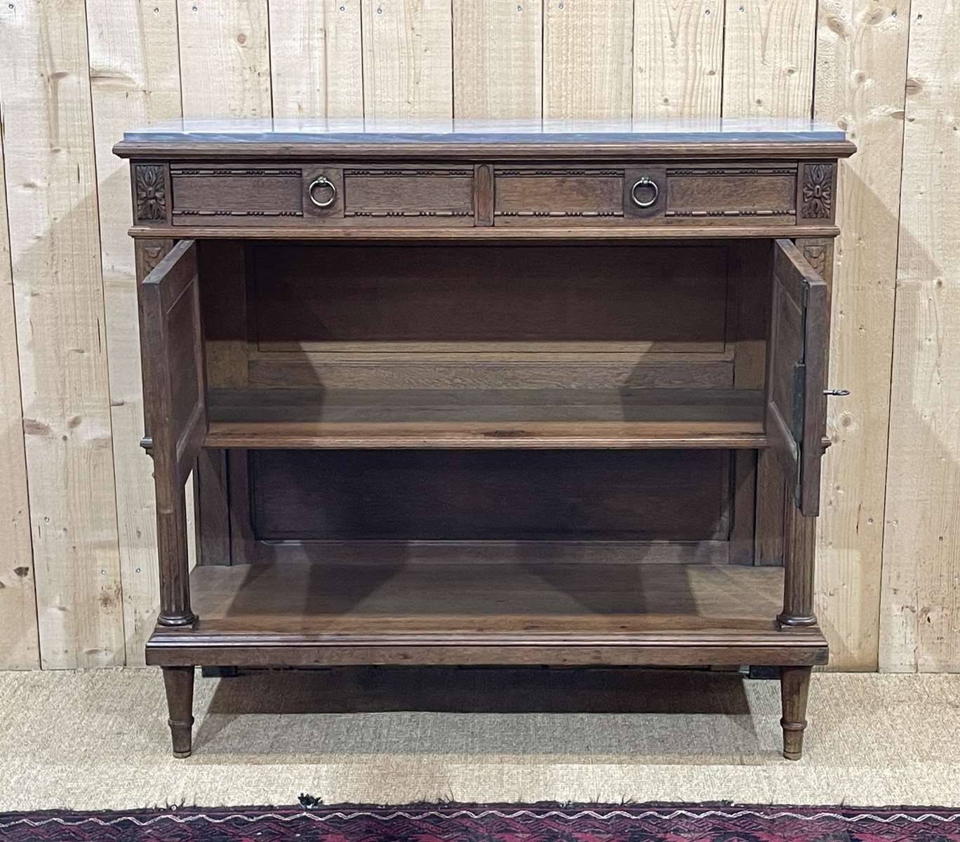 Louis XVI style oak server with marble top