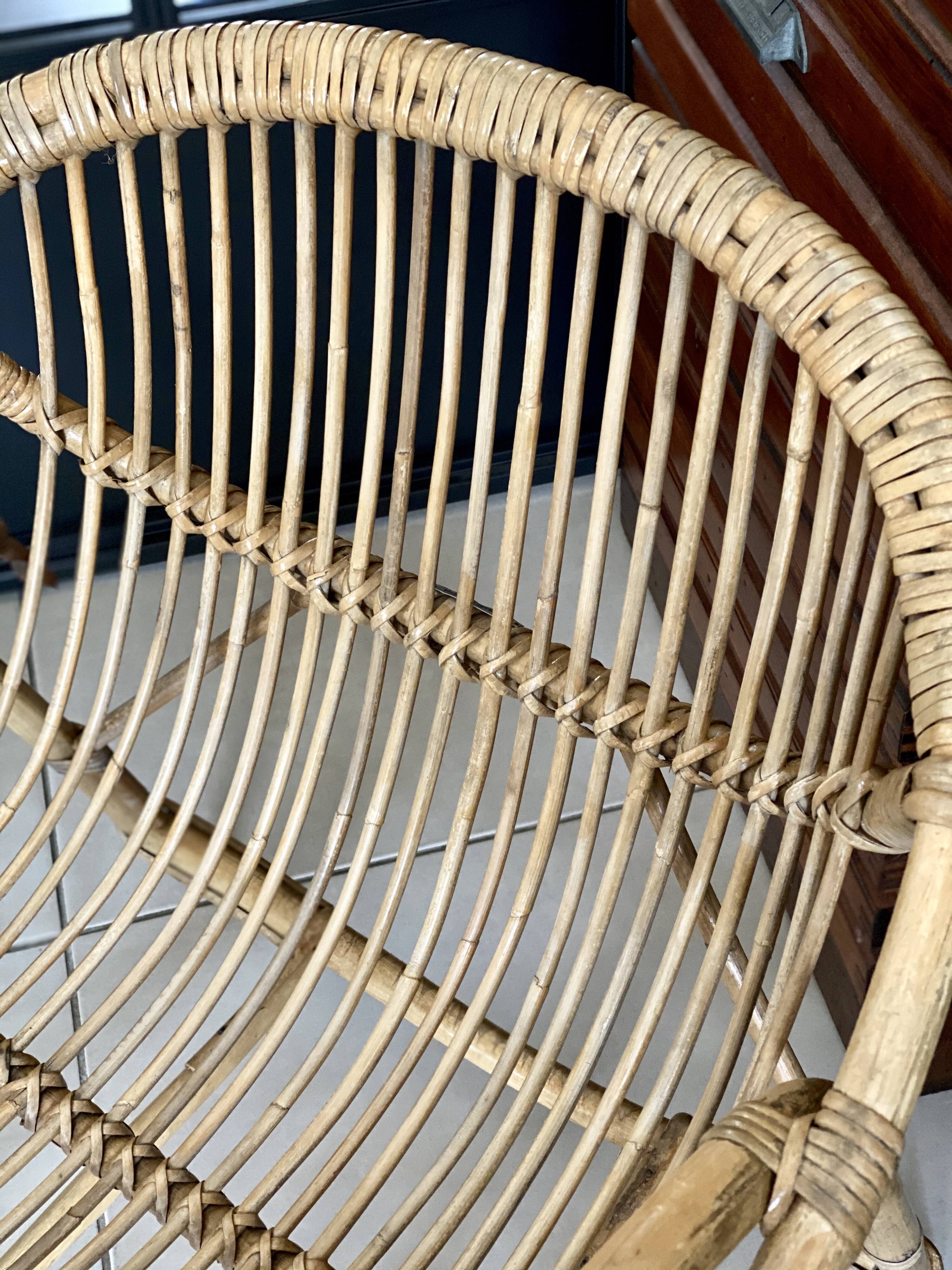 Fauteuil rotin corbeille vintage
