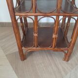 Vintage - set of 2 shelves of wooden floor, bamboo and rattan - 3 levels- retro 80s