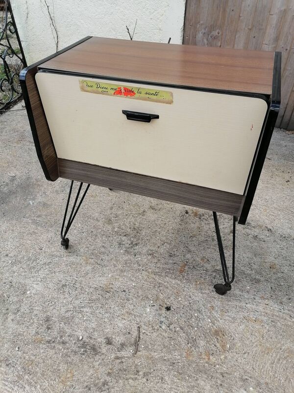 Bar roulant pieds eiffel formica 1950 60