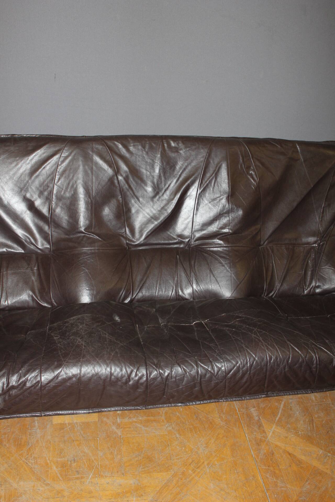 Brutalist Leather Sofa circa 1970