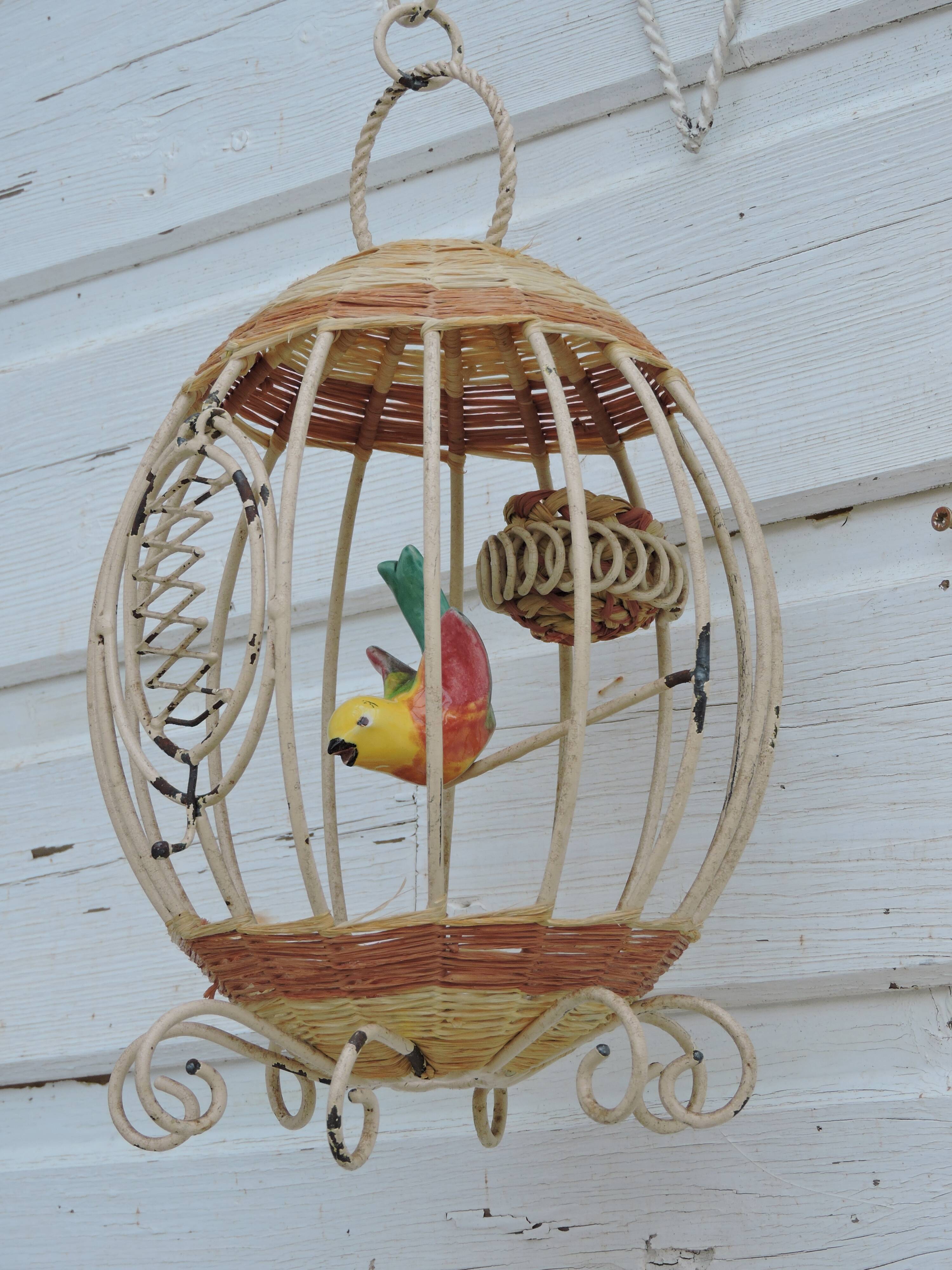 Vintage bird cage wall lamp