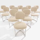 Paul Legeard set de 12 chaises en inox et laine bouclée 1970