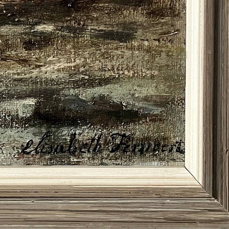 Peinture à l'huile de grand voilier vintage du milieu du siècle